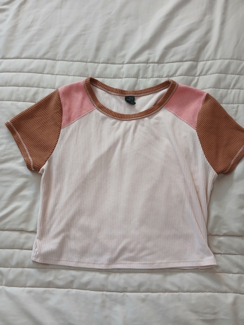 wild fable Pink and Brown Ribbed Colorblock Crop Top - Picture 2 of 6
